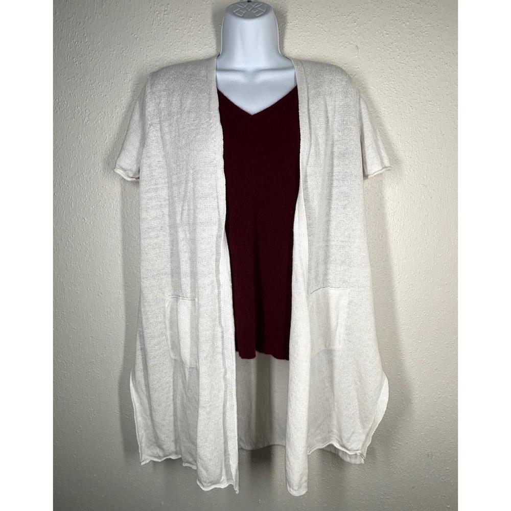 EILEEN FISHER Organic Linen Open Front Duster Cardigan Womens Large‎ White EUC
